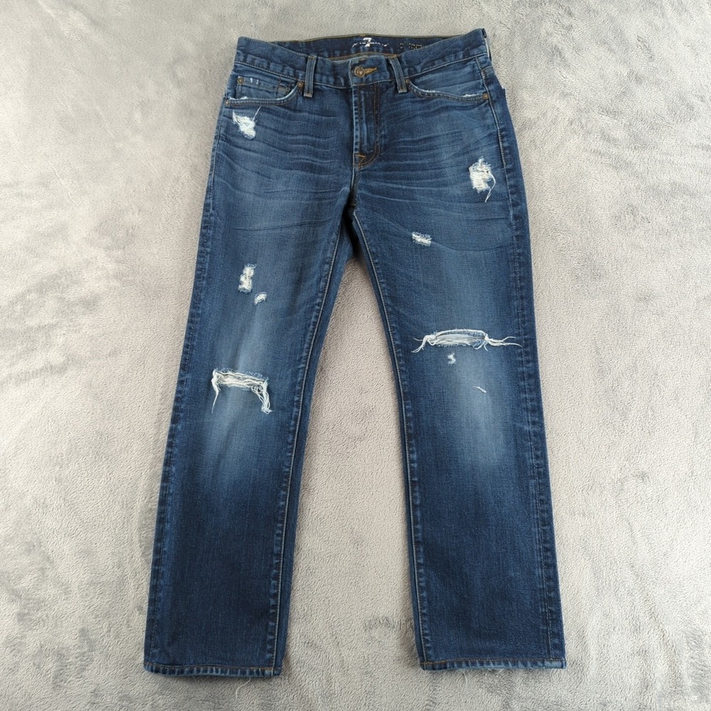 7 For All Mankind Jeans 31 (Fits 31x28) Blue Slimmy Distressed Straight USA Made